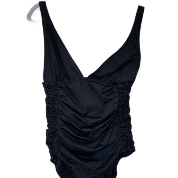 DKNY Black Ruched Sides V-Neck One Piece Swimsuit Size 14 - Picture 5 of 9